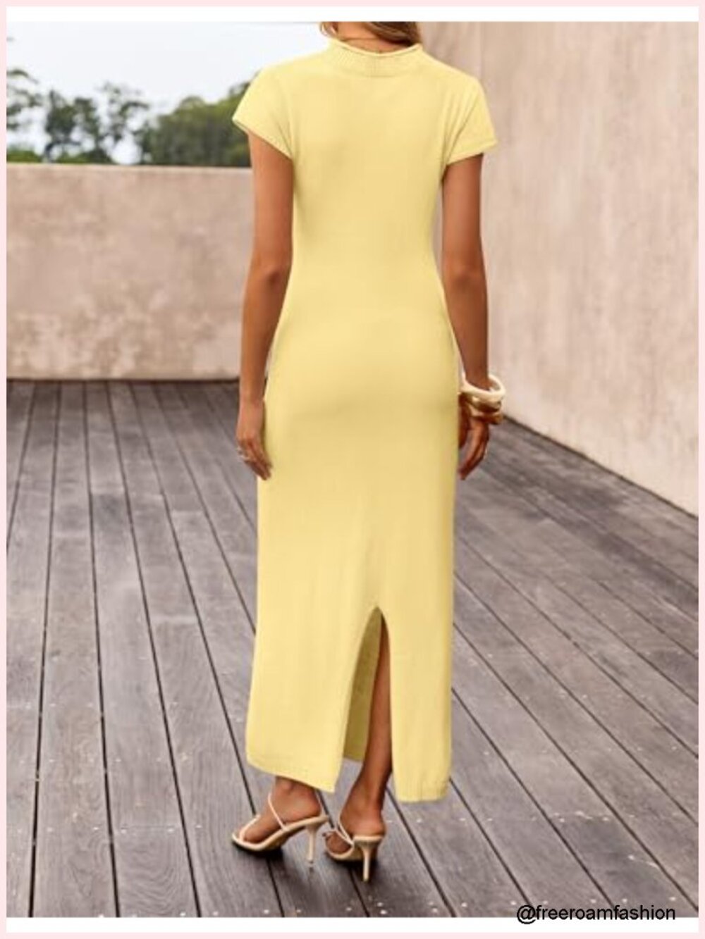 Bodycon Maxi Dress Business Casual Short Sleeve Crewneck Knit Slit Spring - Picture 4 of 5
